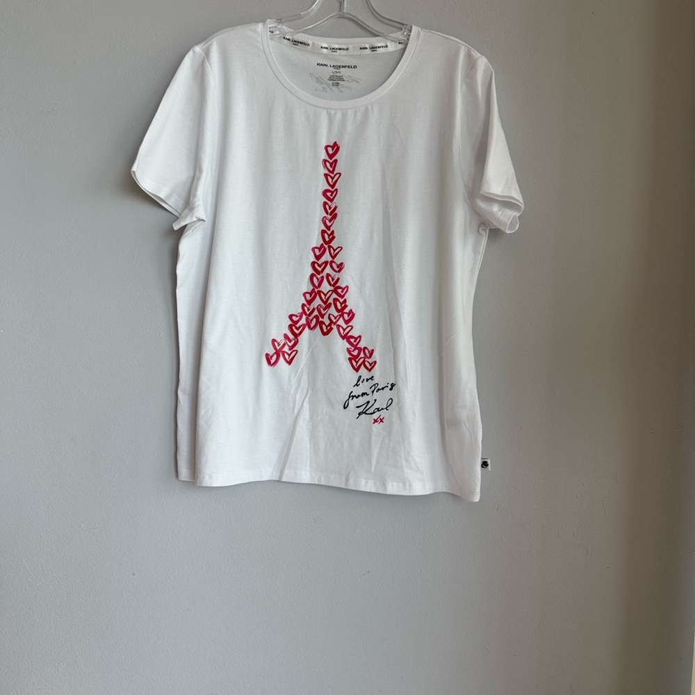KARL LAGERFELD PARIS
Knit Jersey Crew Neck.Embellished Eiffel Tower New no tag